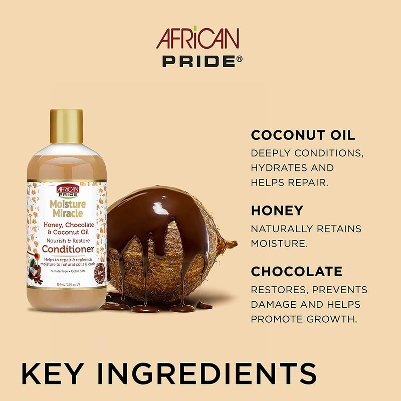 African Pride Moisture Miracle Honey,Ch & Coconut Oil Condi 12oz
