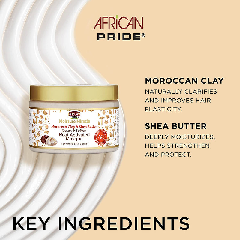 African Pride Moisture Miracle Clay & Shea Butter Heat Act Masque 12oz